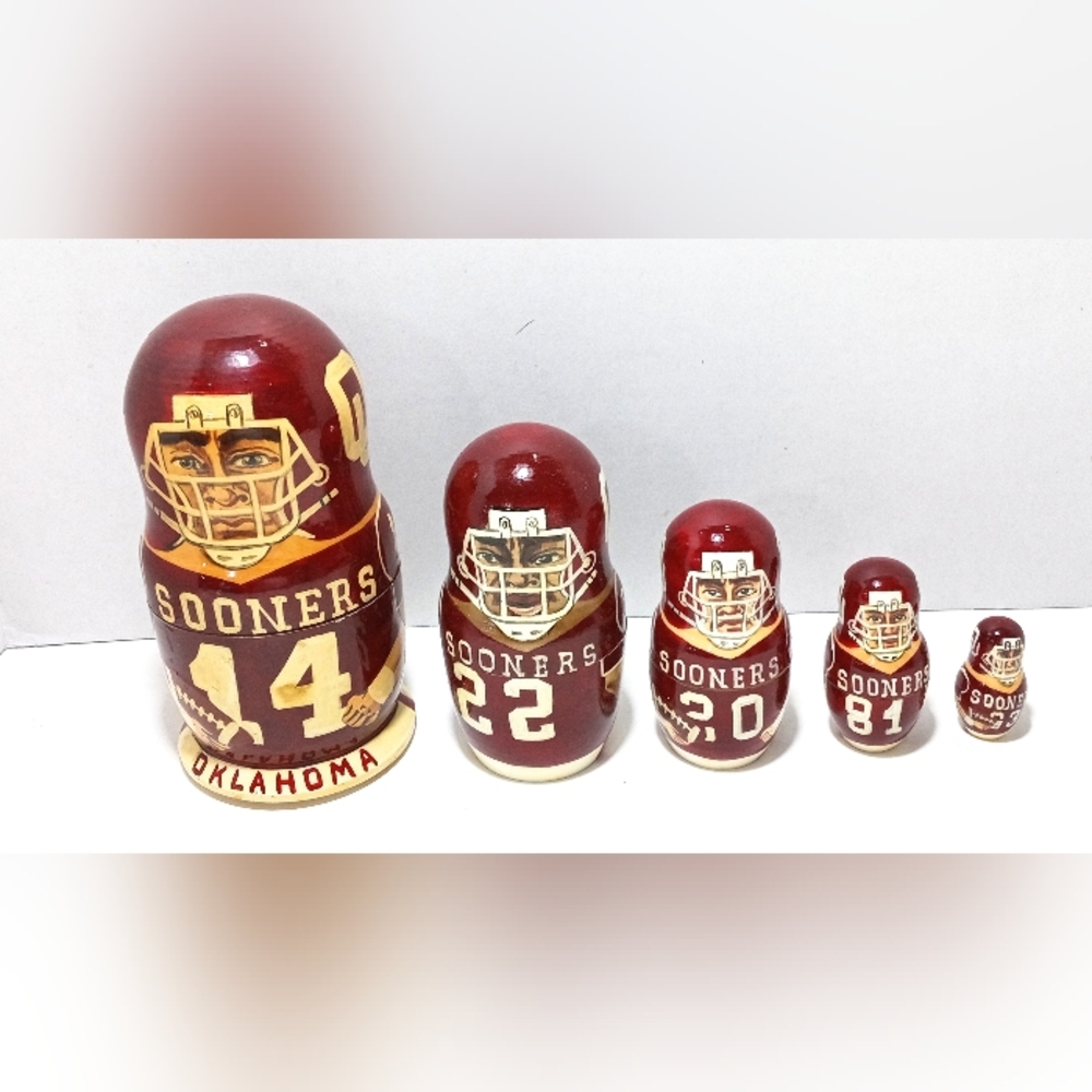 OU Oklahoma Sooners Nesting Doll Set Signed 2000 Championship Series Matryoshka